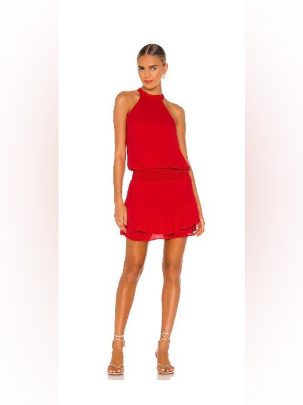 KRISA Bright Red Sleeveless Halter Dress